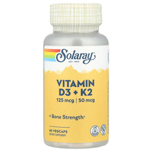Load image into Gallery viewer, Solaray Vitamin D3 + K2 60 VegCaps