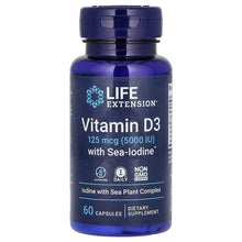 Load image into Gallery viewer, Life Extension Vitamin D3 with Sea-Iodine 125 mcg (5,000 IU) 60 Capsules
