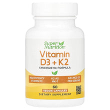 Load image into Gallery viewer, Super Nutrition Vitamin D3 + K2 60 Veggie Capsules
